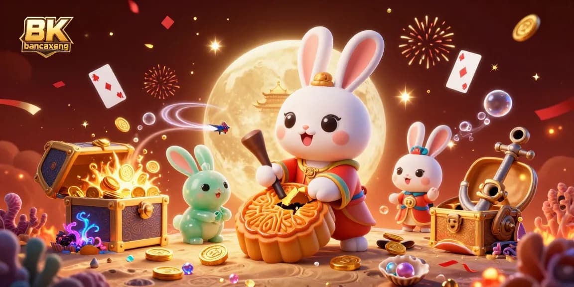Engage in bancaxeng with vibrant underwater treasures and 3D cartoon characters celebrating a winning moment.