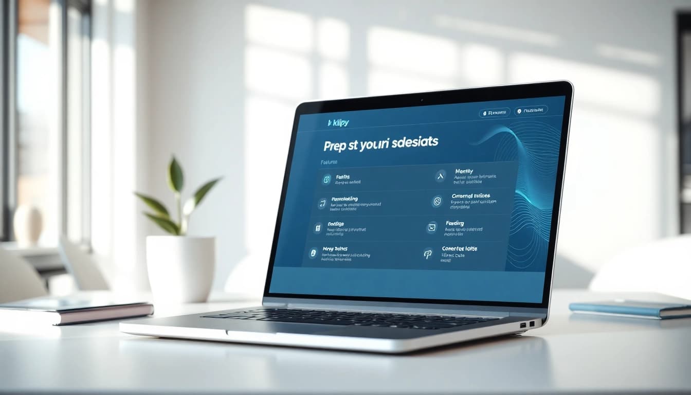 Optimize your sales process with klipy AI showcased on a laptop illuminating a modern office.