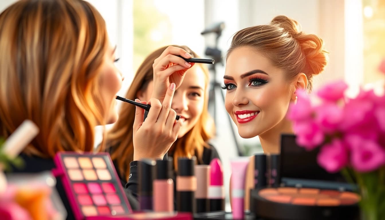 Realizzazione di trucco personalizzato su una cliente, evidenziando creatività e professionalità.