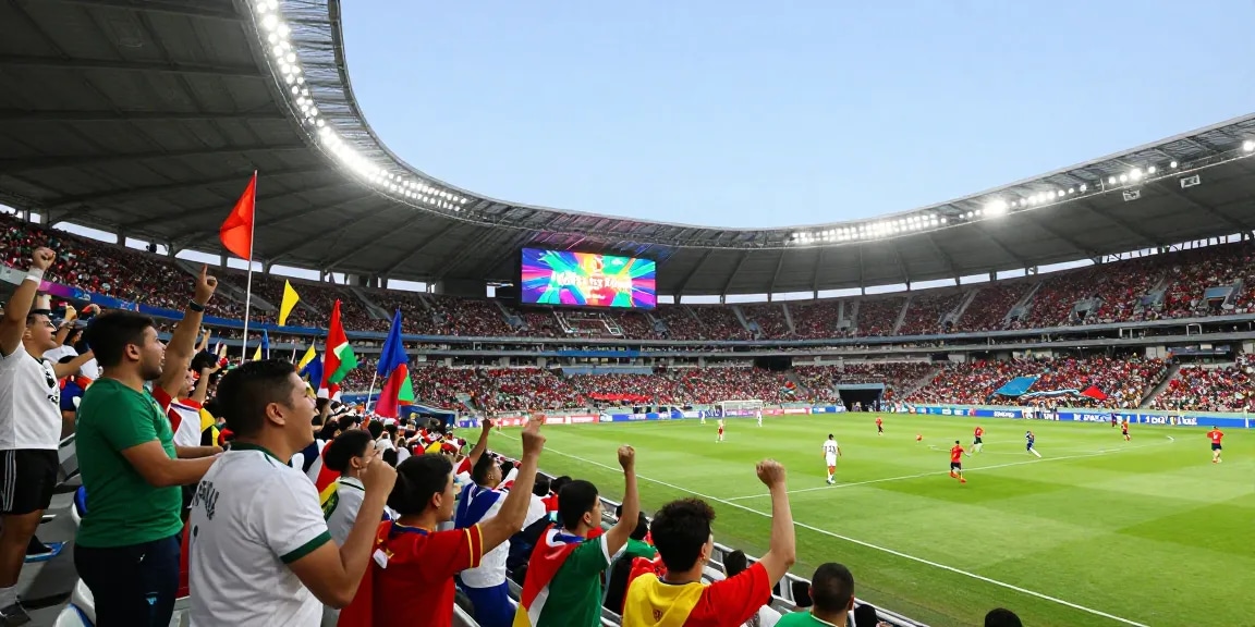สนามฟุตบอลโลก 2026 ที่เต็มไปด้วยแฟนบอลกำลังเชียร์ในช่วง เดิมพันบอลโลกรอบชิง