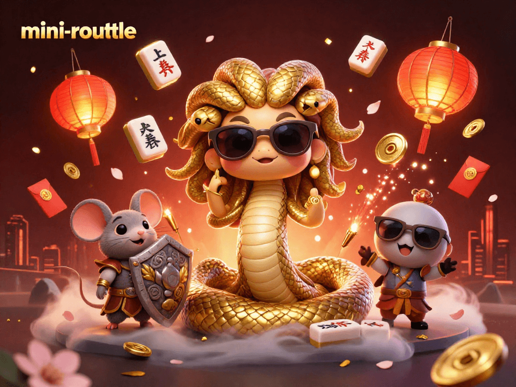 Experience the thrilling mini-roulette with Medusa and friends in a vibrant casino scene.