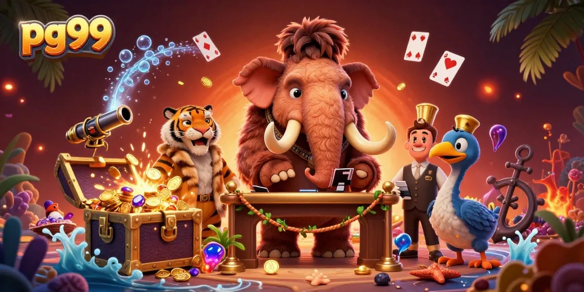 Win big with pg99 at the casino, featuring vibrant characters and exciting game elements.
