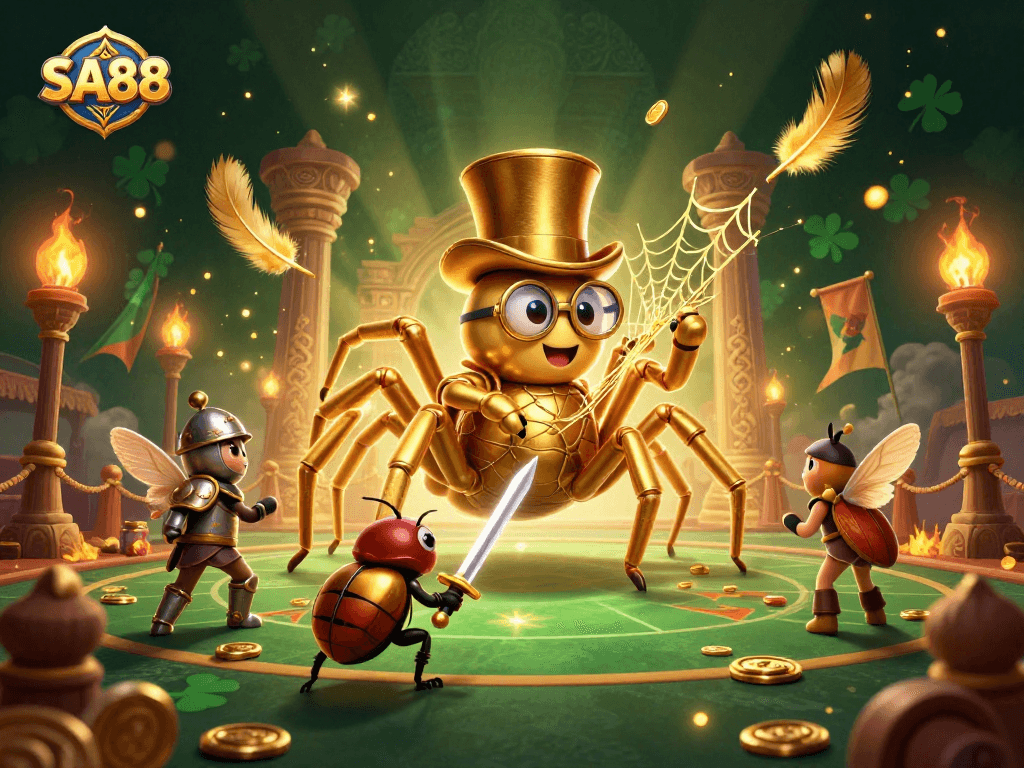 Engage in thrilling bets with SA88 as the golden tarantula spins a web of fortune in a vibrant casino.
