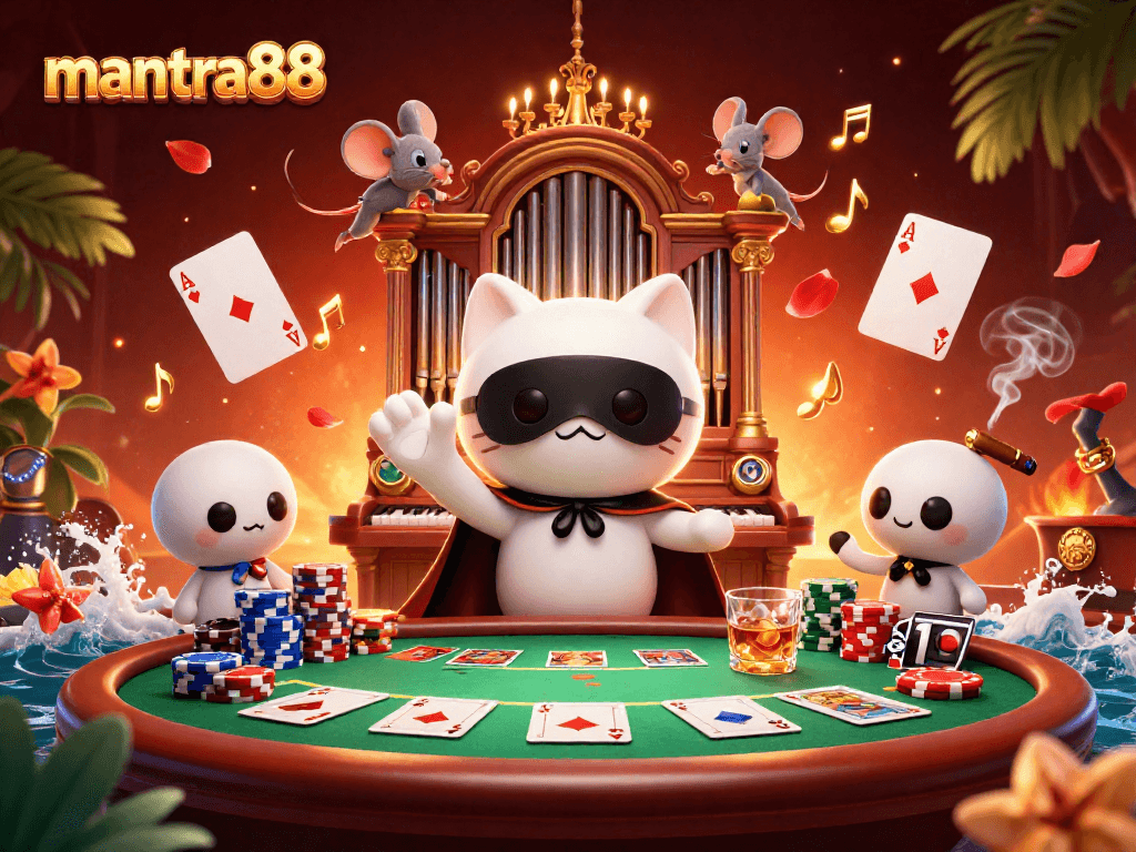 Engage with mantra88's thrilling gaming experience at an ornate casino featuring vivid game elements.