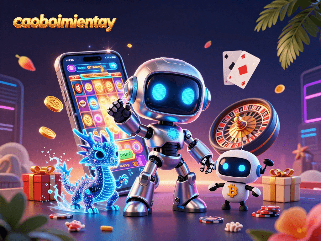 Capture exciting moments in caoboimientay with vibrant 3D gaming characters and dynamic casino elements.