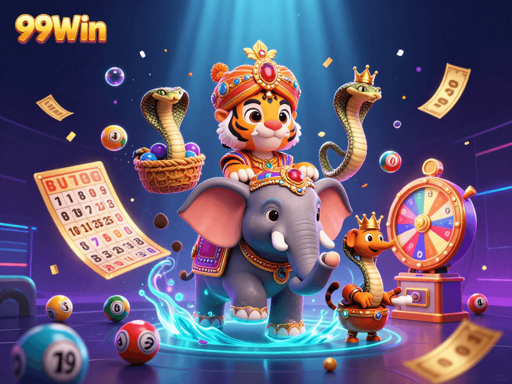 Experience 99Win's vibrant prize scene filled with dynamic games and colorful lottery elements.