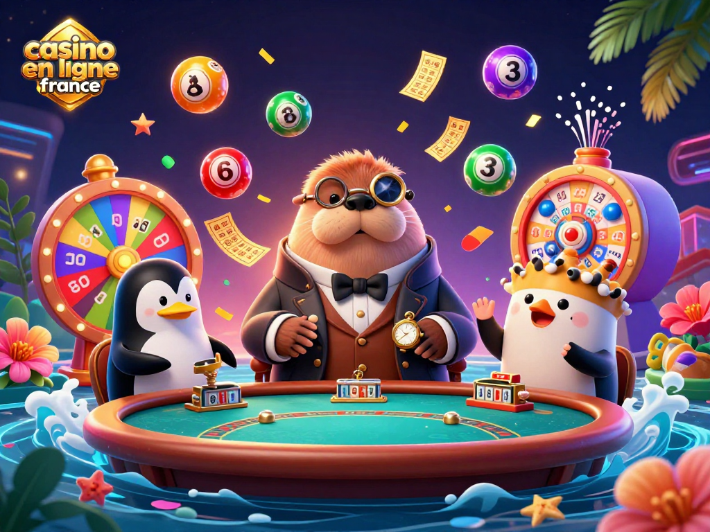 Plongez dans le monde du casino en ligne France avec un affichage coloré et dynamique de jeux de bingo et de loterie.