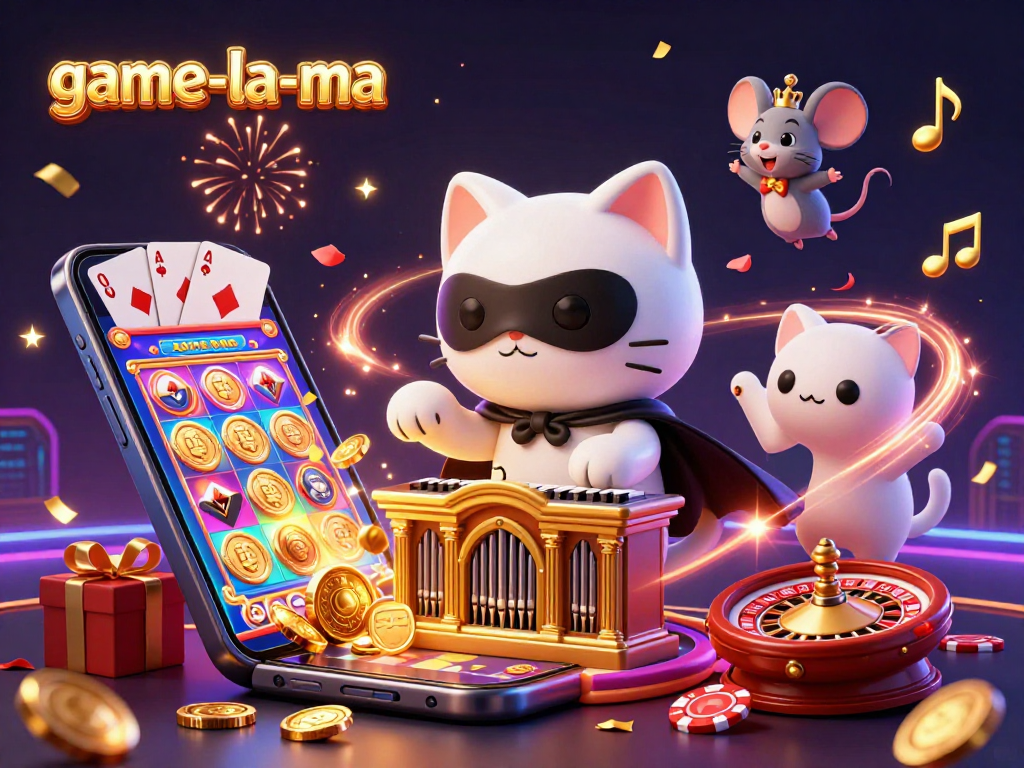 Experience the excitement of game-la-ma with enchanting casino elements and vibrant celebration.