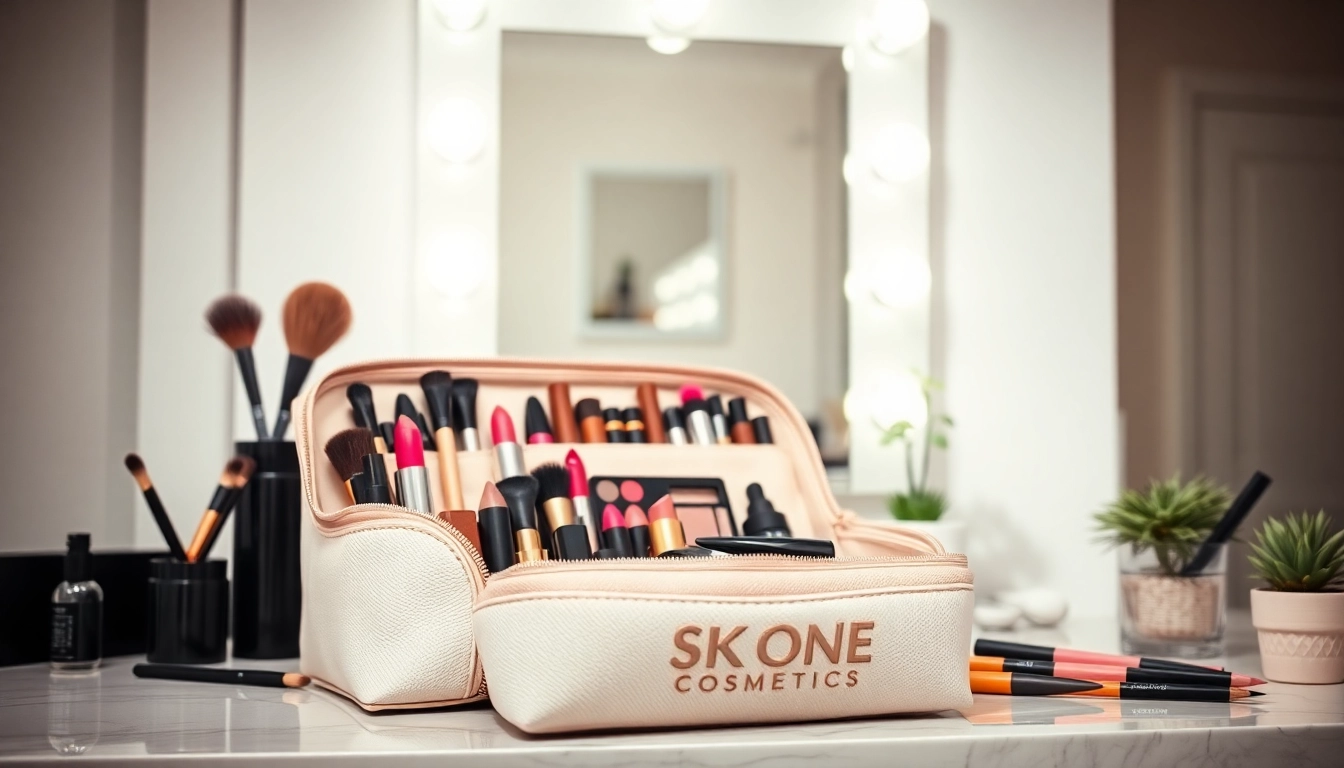 Unleash your creativity with the skone cosmetics signature makeup bag, showcasing vibrant makeup products.