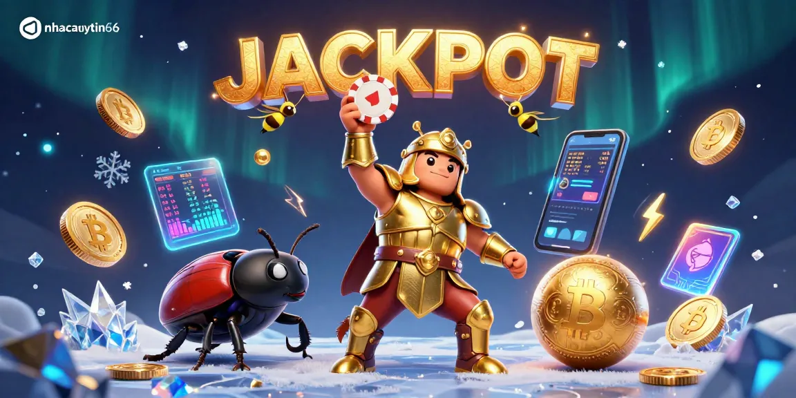 nhacaiuytin66 showcases a victorious beetle with poker chip in a vibrant casino scene.