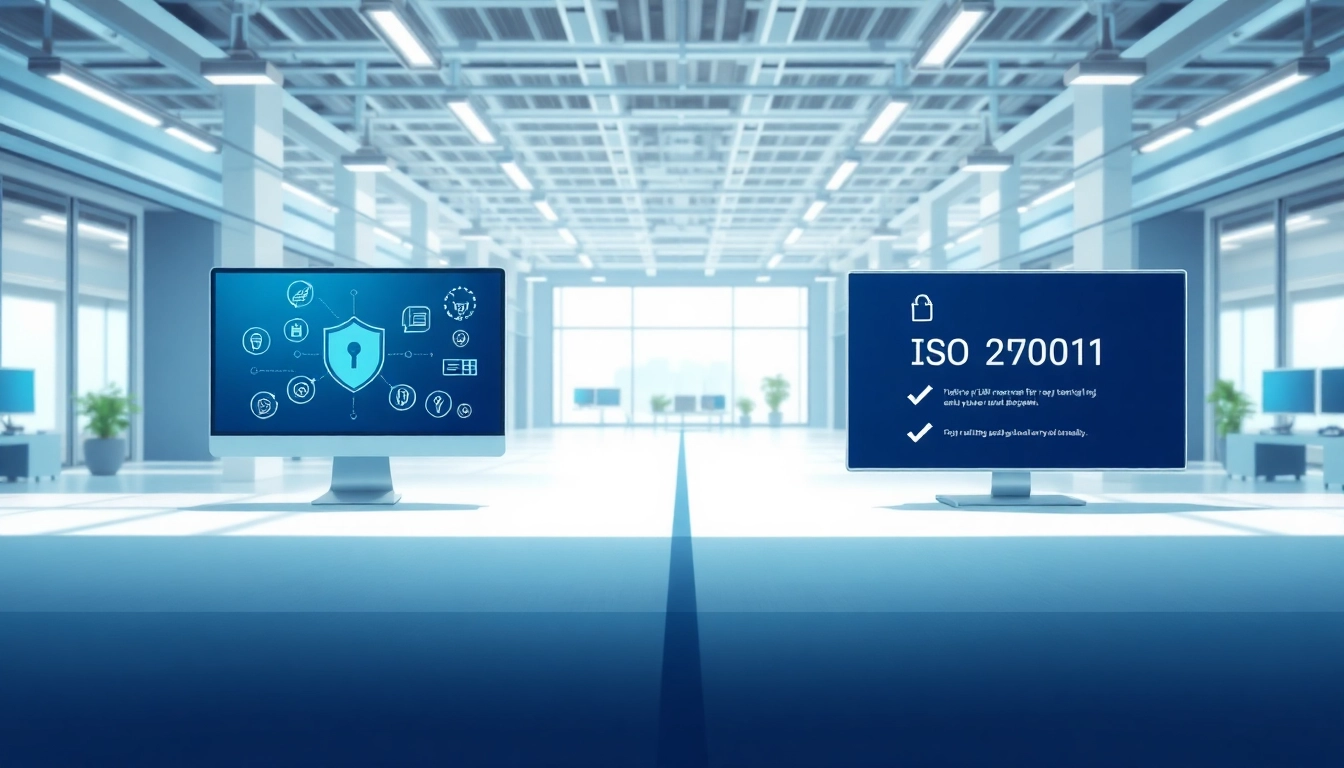 Visual representation of cyber essentials vs iso 27001 standards in a tech environment.