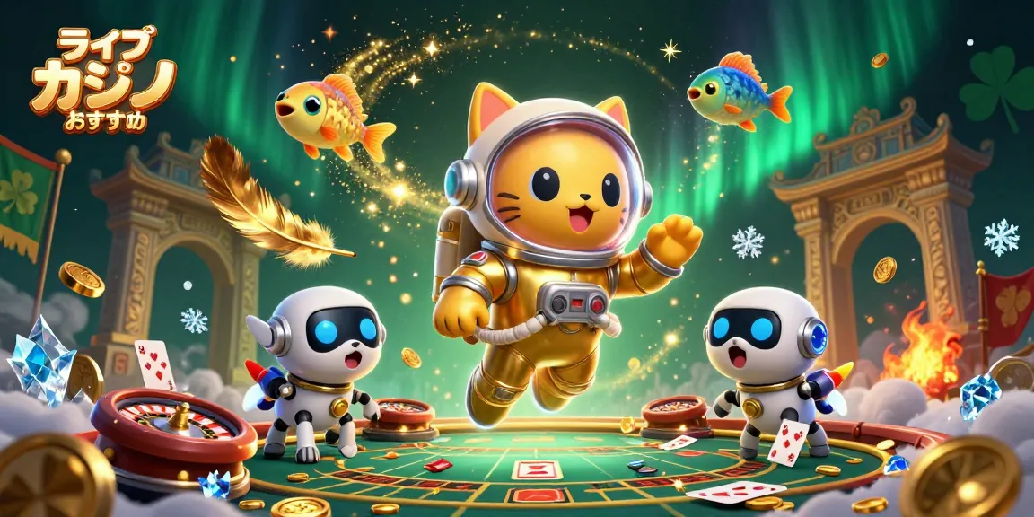 ライブカジノおすすめのための宇宙猫が戦っているシーンデザイン