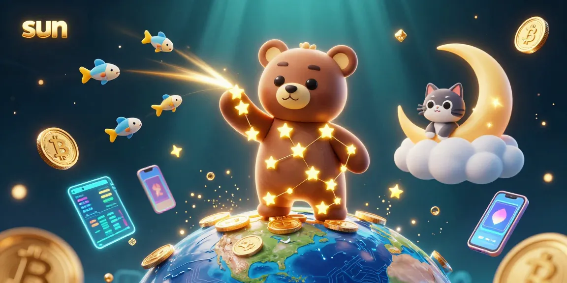 Experience thrilling wins under the sun in this vibrant casino scene with 3D characters and crypto elements.