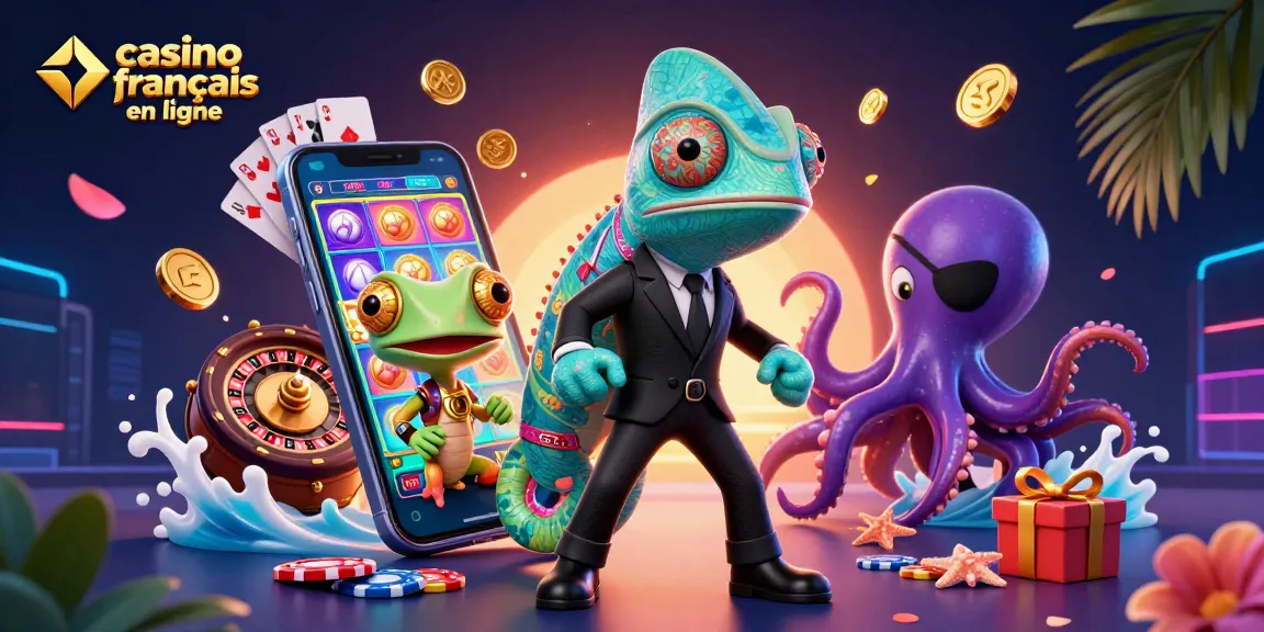 Profitez de l'expérience de casino français en ligne avec une illustration vibrante et dynamique de jeux.