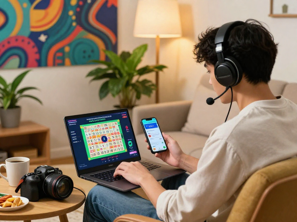 Dewatogel user enjoying a vibrant online lottery experience in a cozy gaming setup.