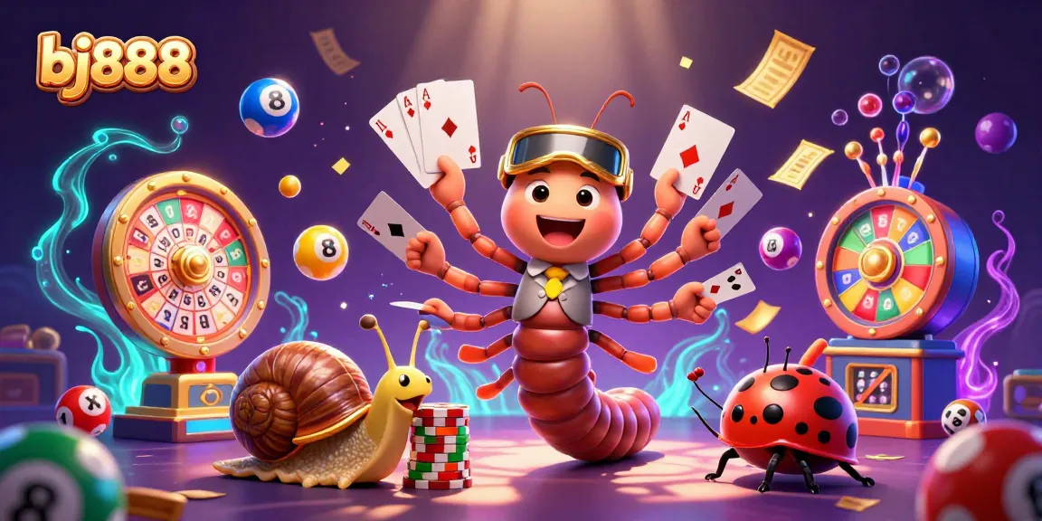 Experience lively gameplay at bj888 with a cartoon millipede dealer and exciting lottery elements.