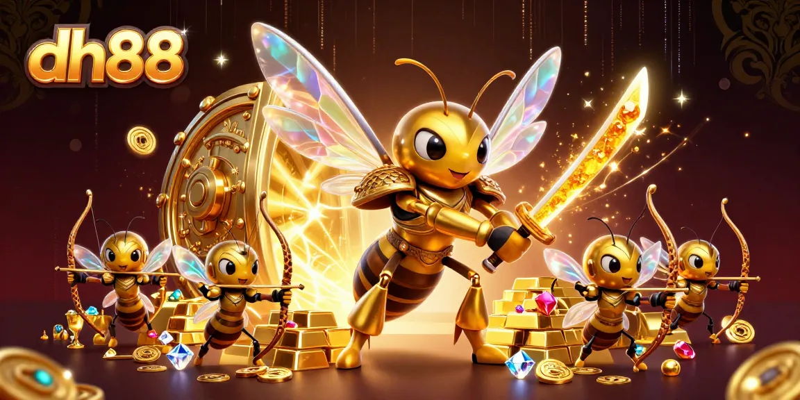 Engage with dh88’s captivating casino experience featuring stunning 3D artwork of a hornet samurai and treasure vault.