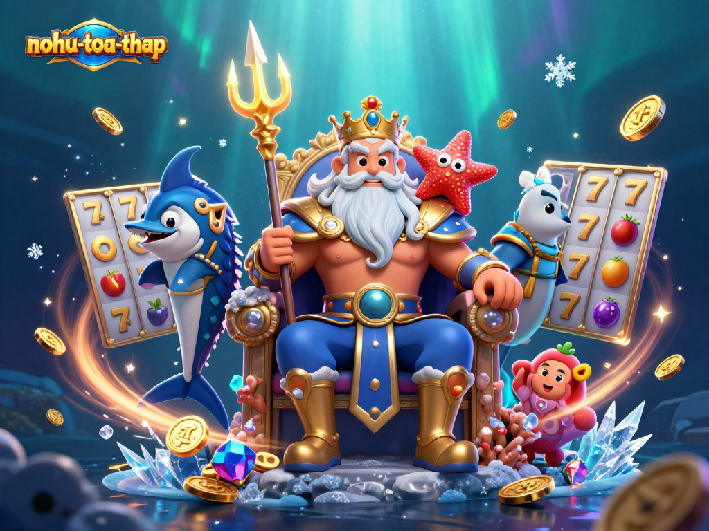 Engage in nohu-toa-thap gameplay with jackpot slots, dynamic action, and glittering treasures in a vibrant scene.