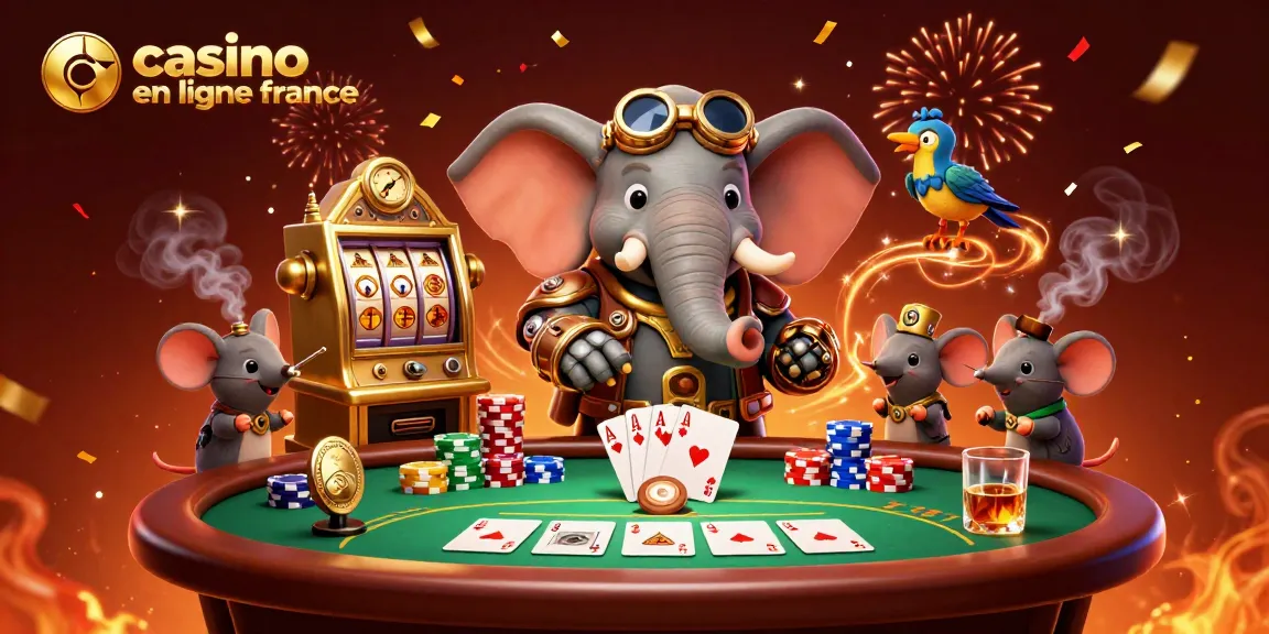 Illustration animée représentant des personnages jouant au casino en ligne France avec des éléments de poker.