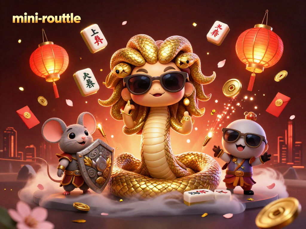 Experience the thrilling mini-roulette with Medusa and friends in a vibrant casino scene.