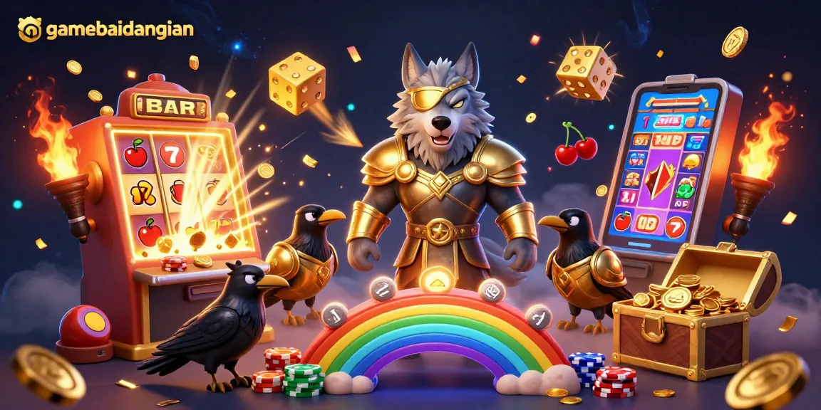 Experience the excitement of gamebaidangian with this vibrant 3D casino illustration showcasing Odin and his ravens.