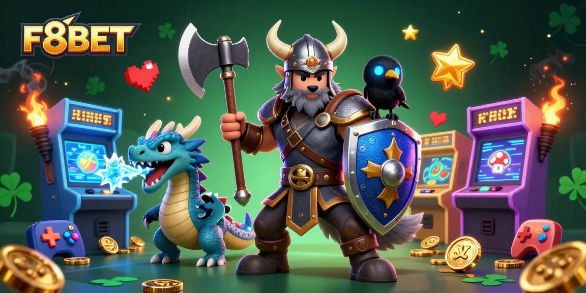 Engage with F8BET as a Viking wolf warrior and dragon encounter vibrant gaming elements.