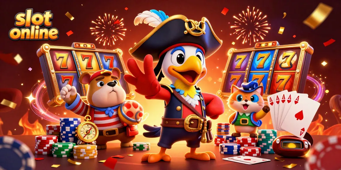 Experience thrilling slot online action in this vibrant 3D illustration with lucky symbols.