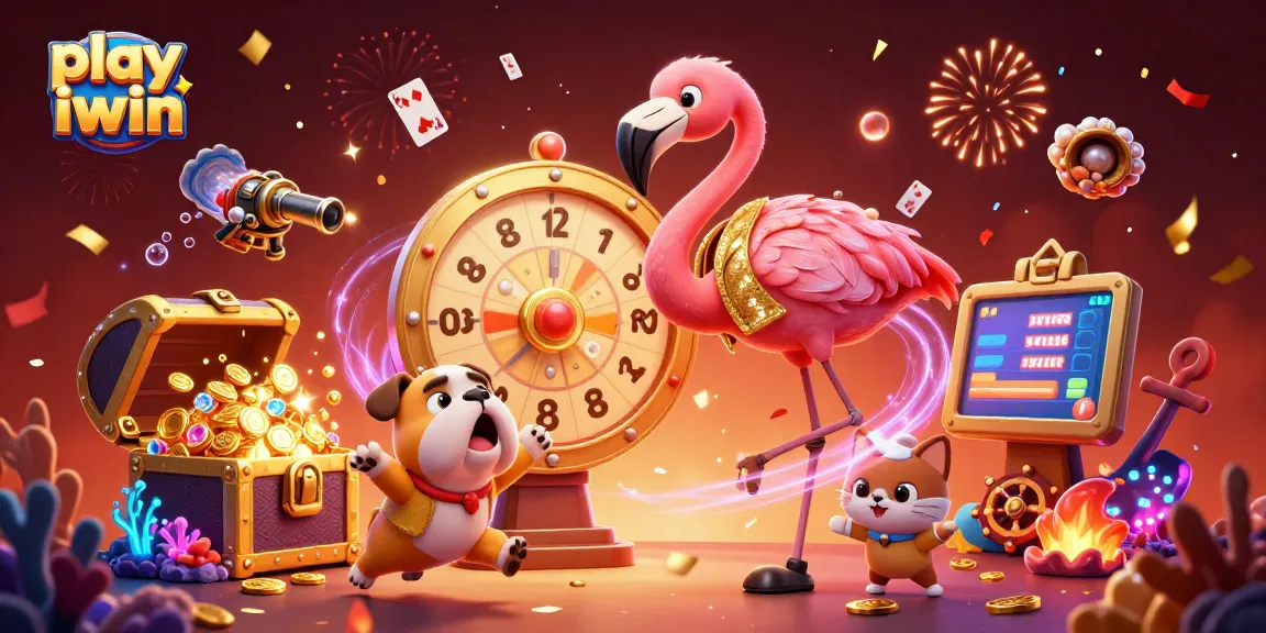 Play iwin as flamingo spins the prize wheel, bringing vibrant casino fun to life.