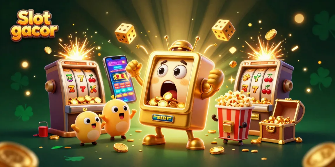 Experience Slot gacor excitement with a golden slot machine celebrating a jackpot in a vibrant, dynamic casino scene.
