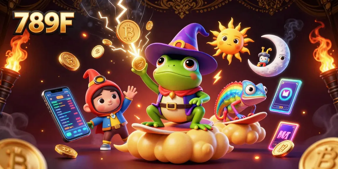 Spin to win with 789F in a vibrant 3D illustration featuring golden coins and crypto elements