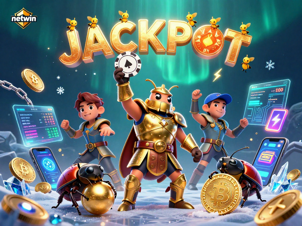Experience the excitement of netwin with a victorious hercules beetle in a vibrant digital casino world.