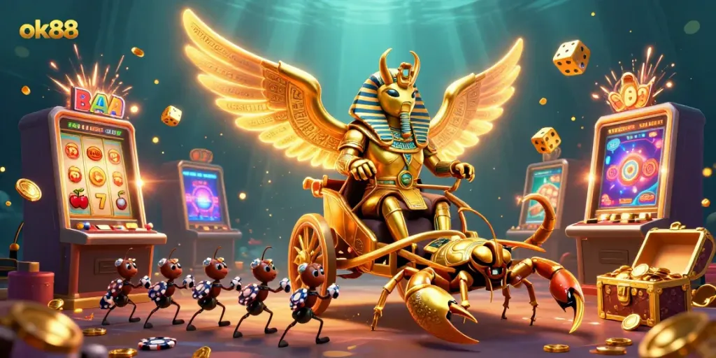 Engage with the exciting world of ok88 through colorful slot machines and vibrant casino elements.