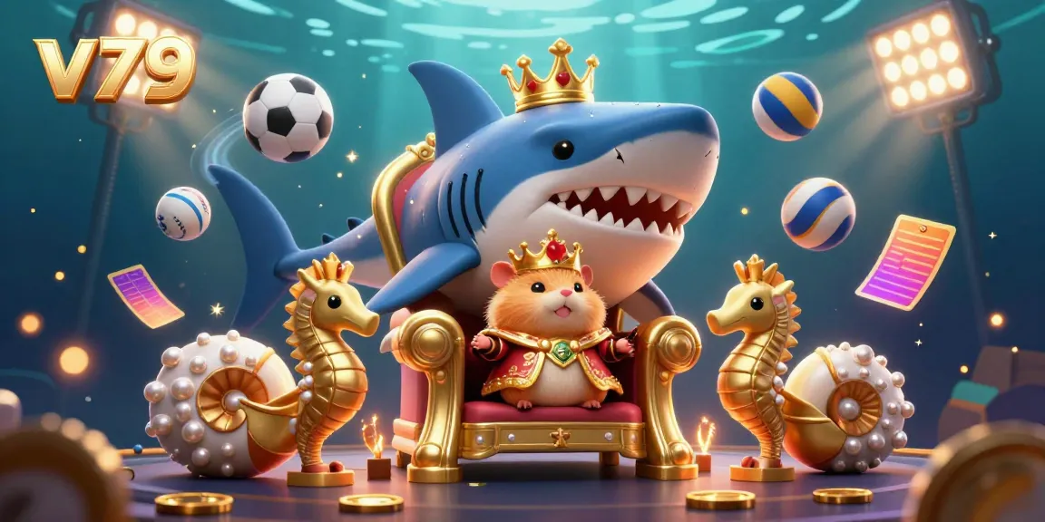 Engage in thrilling gaming at v79, where the golden hamster king reigns in a vibrant underwater casino scene.