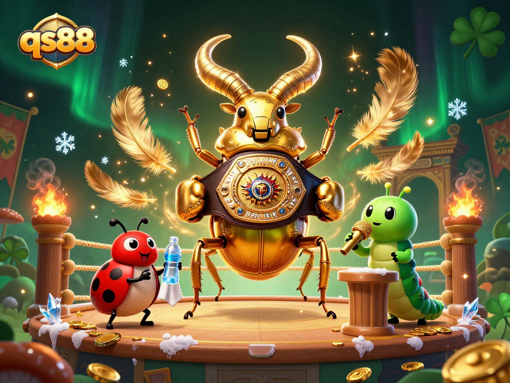 Engage with qs88's exciting gameplay as the golden stag beetle competes in a vibrant casino arena.