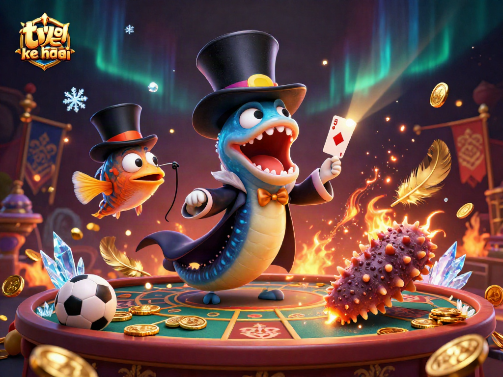 Engage with ty le keo nha cai in a dynamic sports betting illustration featuring a magician eel and an anglerfish.