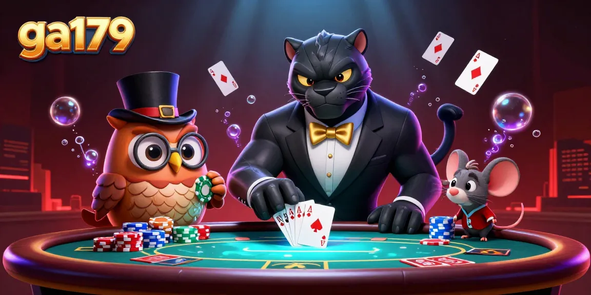 Experience thrilling poker action with ga179 in vibrant 3D art featuring enchanting casino characters.