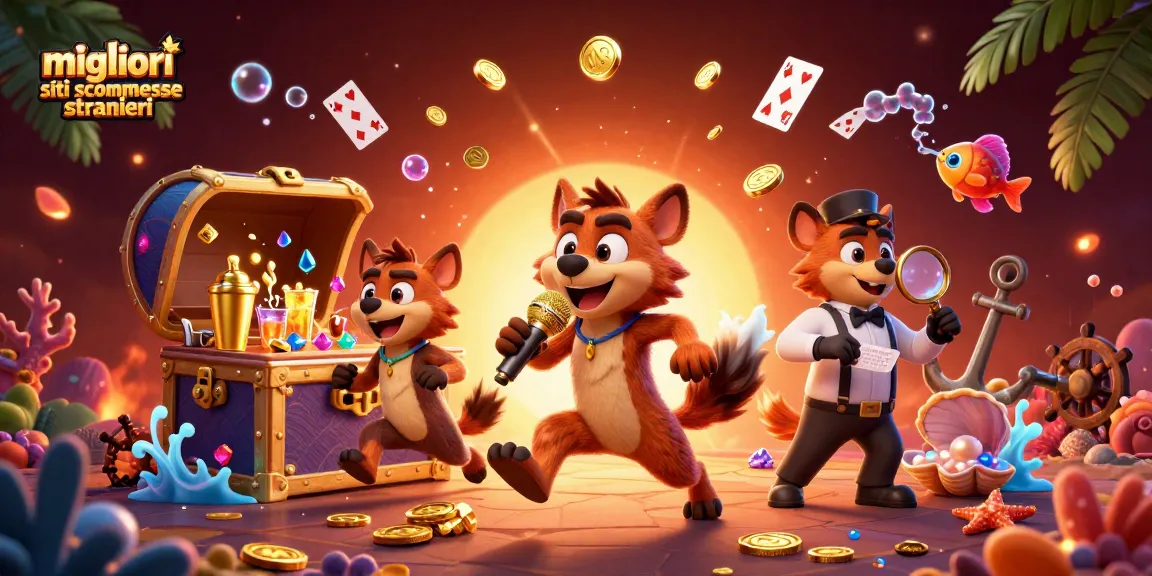 Scopri i migliori siti scommesse stranieri con una scena divertente e vivace di un club di casinò animato.
