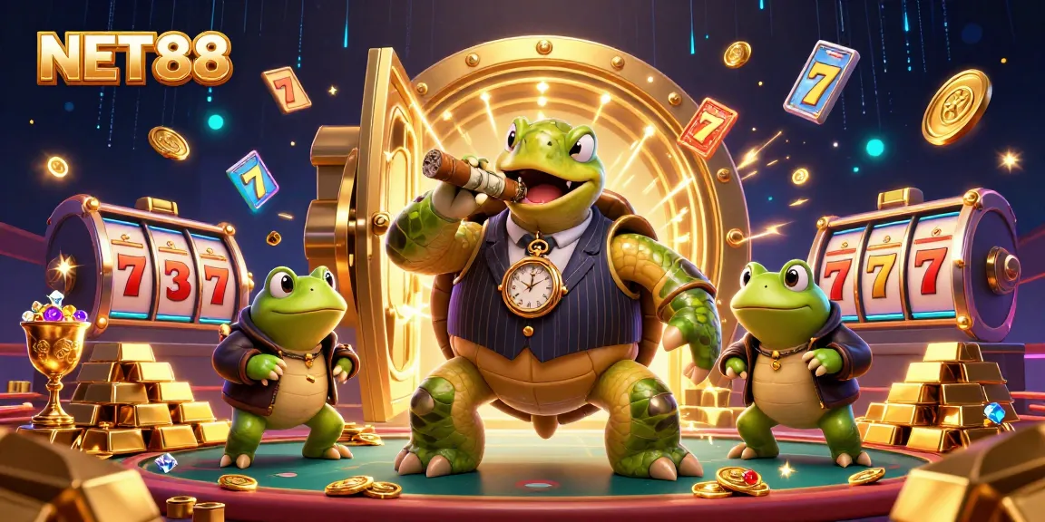 Experience thrilling wins with NET88 in this vibrant 3D casino scene featuring animated characters and golden treasures.