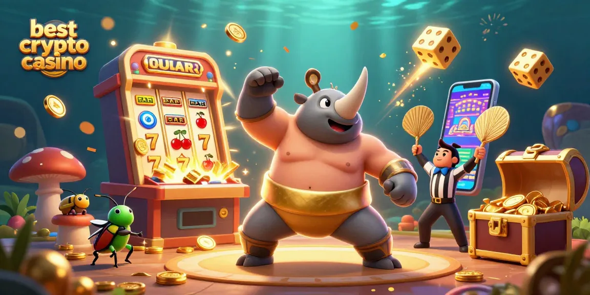 Scopri il miglior casino crypto con una scena vivace di un campione sommo con monete volanti e jackpot esplosivi.