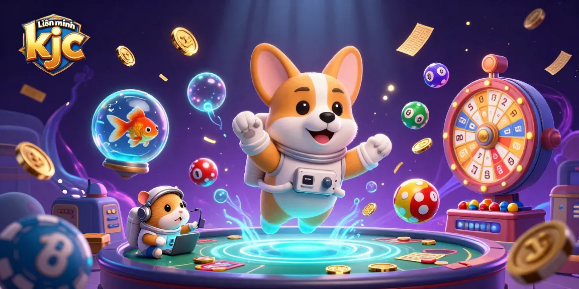 Experience thrilling gameplay with Liên minh kjc, featuring vibrant floating characters and animated lottery elements.
