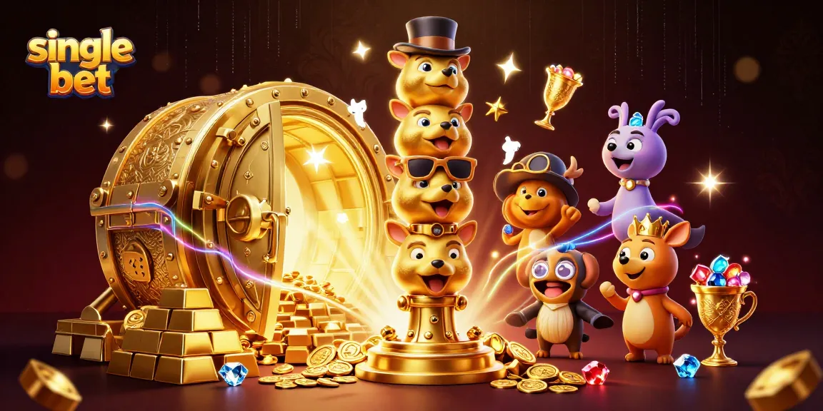 Experience the excitement of single bet strategies amid a vibrant casino scene filled with treasures and animated characters.
