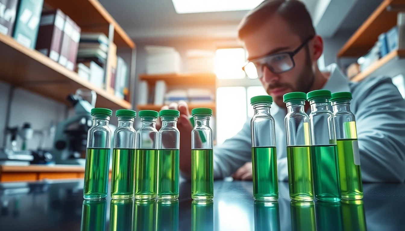 Engaging image showcasing peptide sales with a researcher examining peptides in a laboratory.