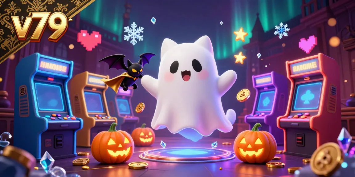 Experience the thrilling casino atmosphere with v79's ghost cat and glowing game elements.