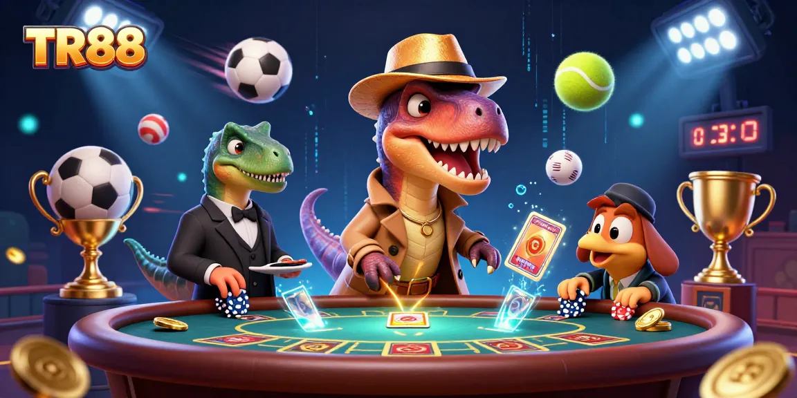 Win big with TR88 at the blackjack table, featuring dynamic 3D characters and sports elements.