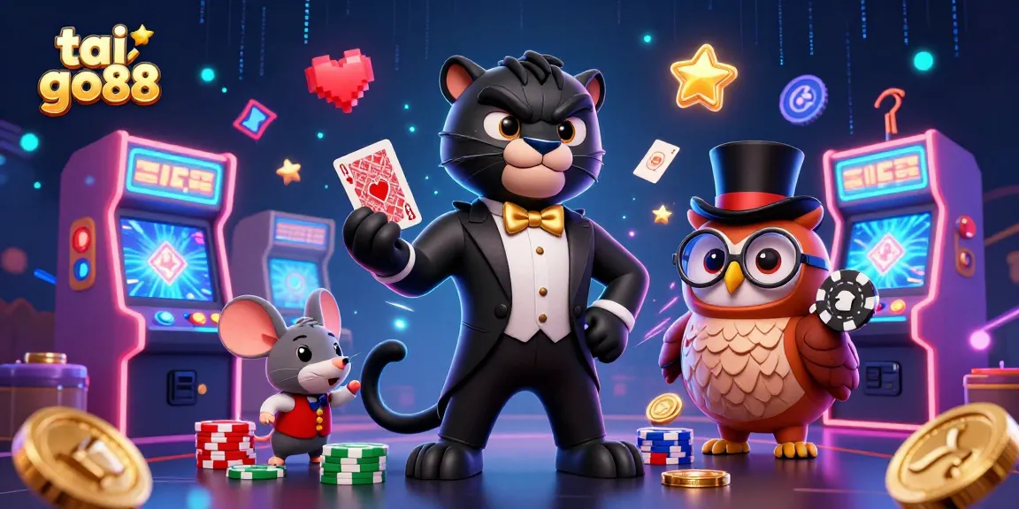 Win at tai go88 with vibrant animations of a panther, owl, and mouse showcasing casino excitement.