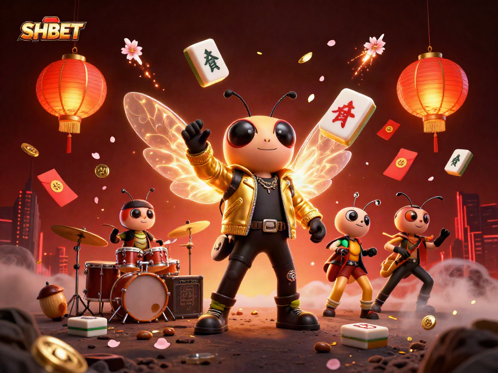 Join the action with SHBET as the animated cicada rock star captivates in 3D casino art.