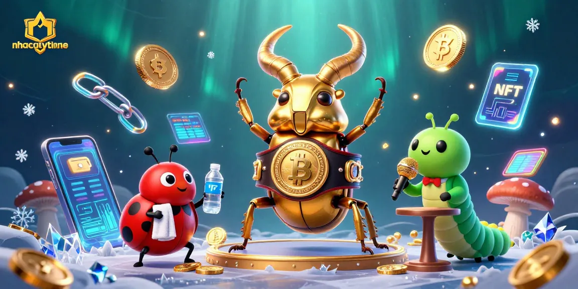 nhacaiuytinne showcases a vibrant, dynamic casino-themed illustration with detailed characters and crypto elements.