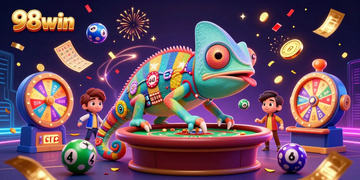 Players enjoy exciting games with 98win's chameleon's casino charm and vibrant, colorful elements.