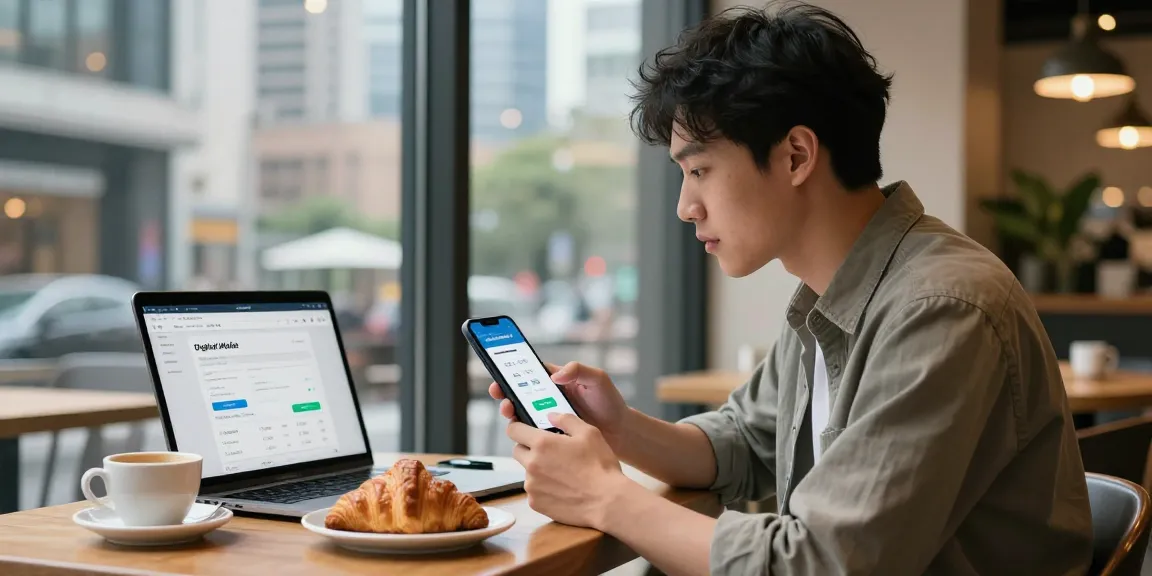 Mobile payment scene highlighting slot qris interface in a cafe.