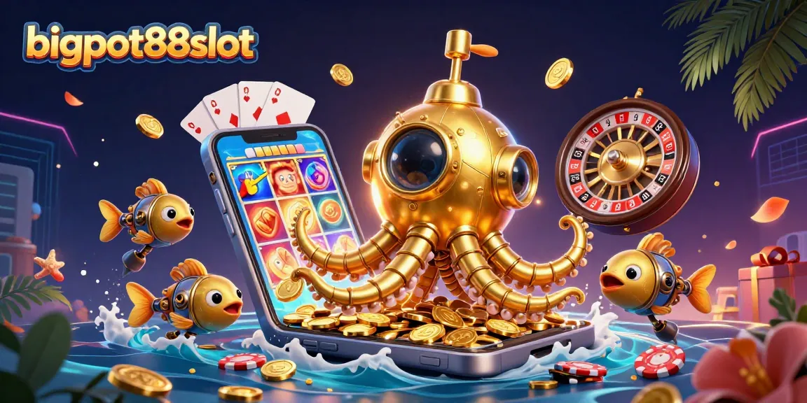 Menangkan permainan slot dengan bigpot88slot dalam ilustrasi 3D penuh warna dan detail.